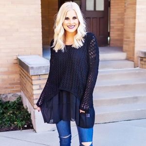 Black Crochet/Chiffon Layered Tunic
